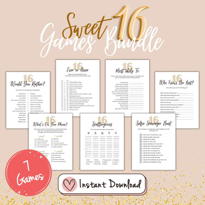 7 x Sweet Sixteen Games Bundle - Minimalist Design - #shop_name - 7 x Sweet Sixteen Games Bundle - Minimalist Design - Big Heart Little Star -  - 