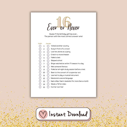 7 x Sweet Sixteen Games Bundle - Minimalist Design - #shop_name - 7 x Sweet Sixteen Games Bundle - Minimalist Design - Big Heart Little Star -  - 