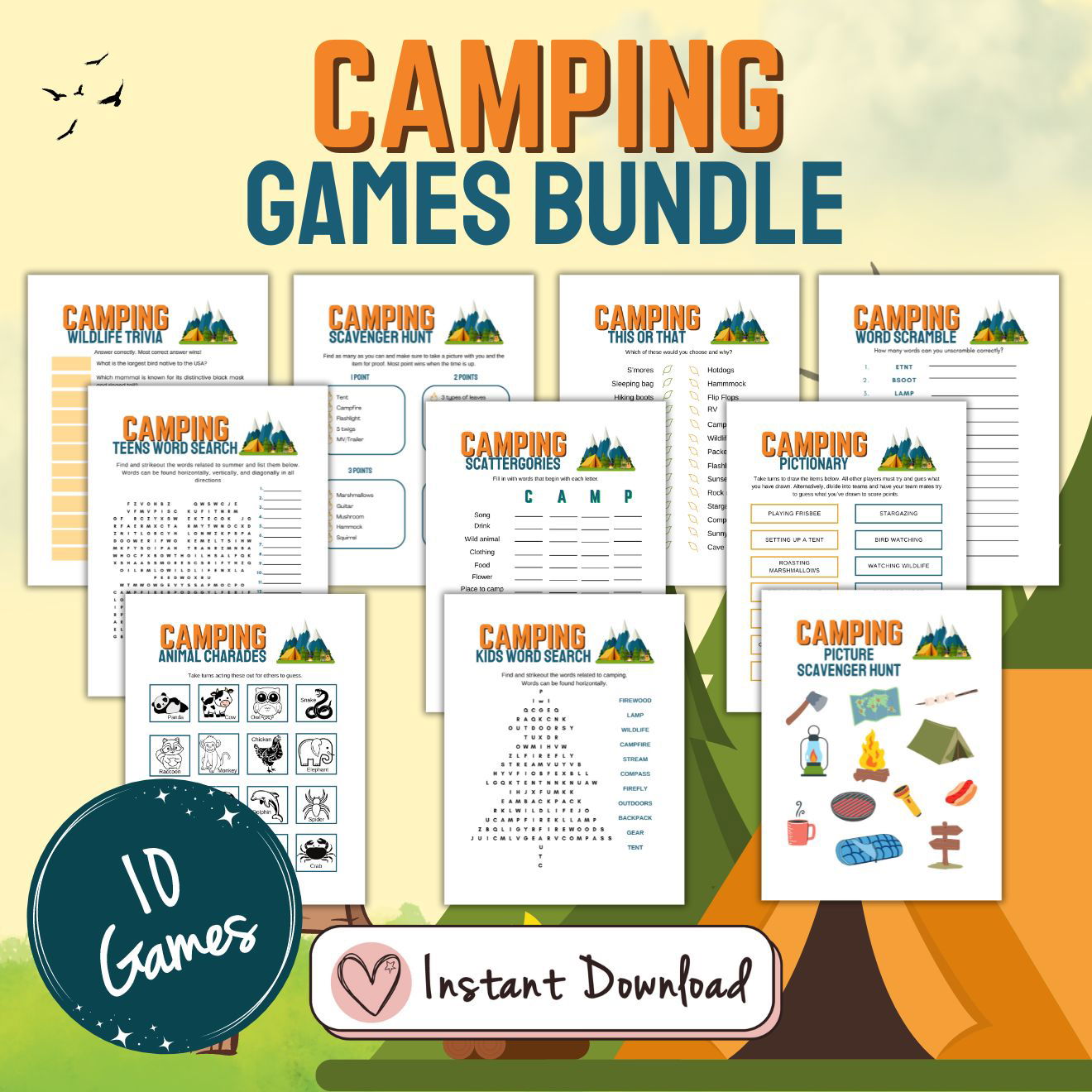 Camping Games And Activities Bundle For Kids And Families - Ten Games - #shop_name - Camping Games And Activities Bundle For Kids And Families - Ten Games - Big Heart Little Star -  - 