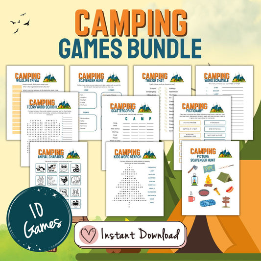 Camping Games And Activities Bundle For Kids And Families - Ten Games - #shop_name - Camping Games And Activities Bundle For Kids And Families - Ten Games - Big Heart Little Star -  - 