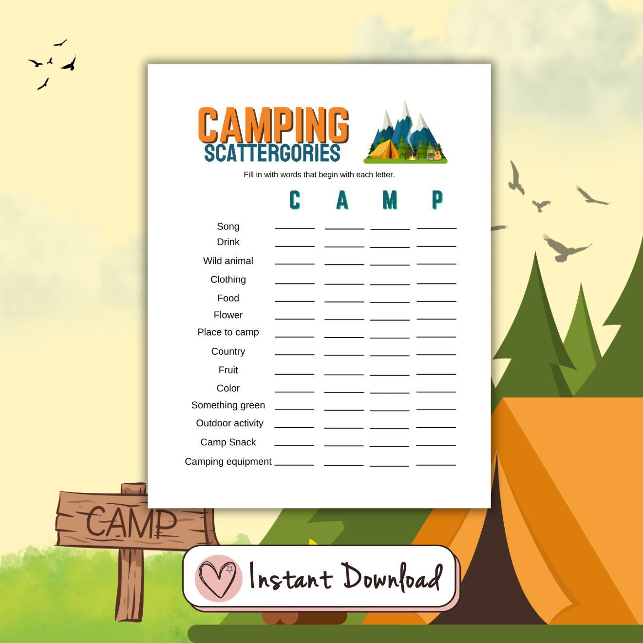Camping Games And Activities Bundle For Kids And Families - Ten Games - #shop_name - Camping Games And Activities Bundle For Kids And Families - Ten Games - Big Heart Little Star -  - 