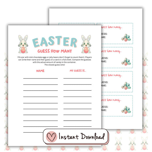 Easter Guess How Many Candies In The Jar Game - Score Sheet & Score Cards