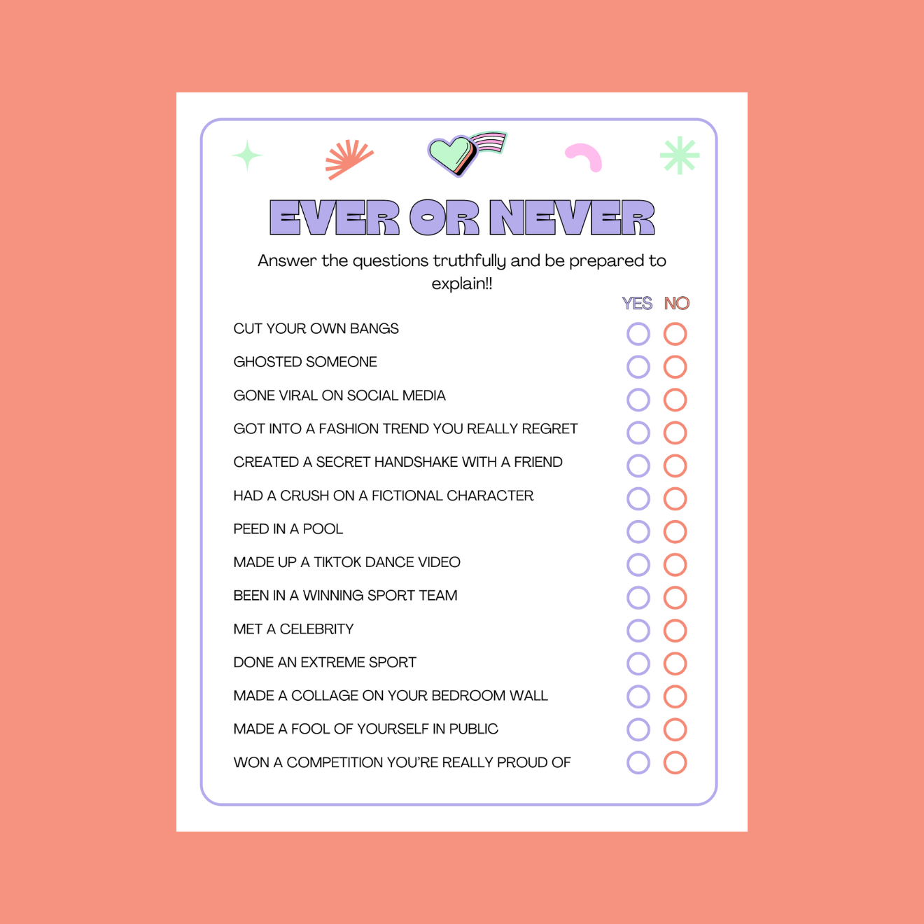Ever Or Never Game For Teen Girls - #shop_name - Ever Or Never Game For Teen Girls - Big Heart Little Star -  - 