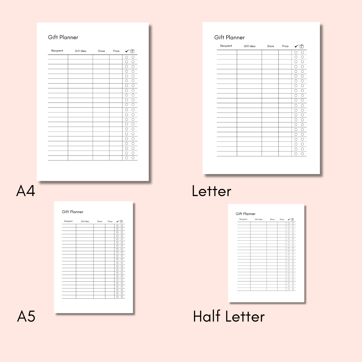 Gift Planner PDF Printable. A4, A5, Letter & Half Letter sizes. Print or use in a note taking App. - #shop_name - Gift Planner PDF Printable. A4, A5, Letter & Half Letter sizes. Print or use in a note taking App. - Big Heart Little Star -  - 