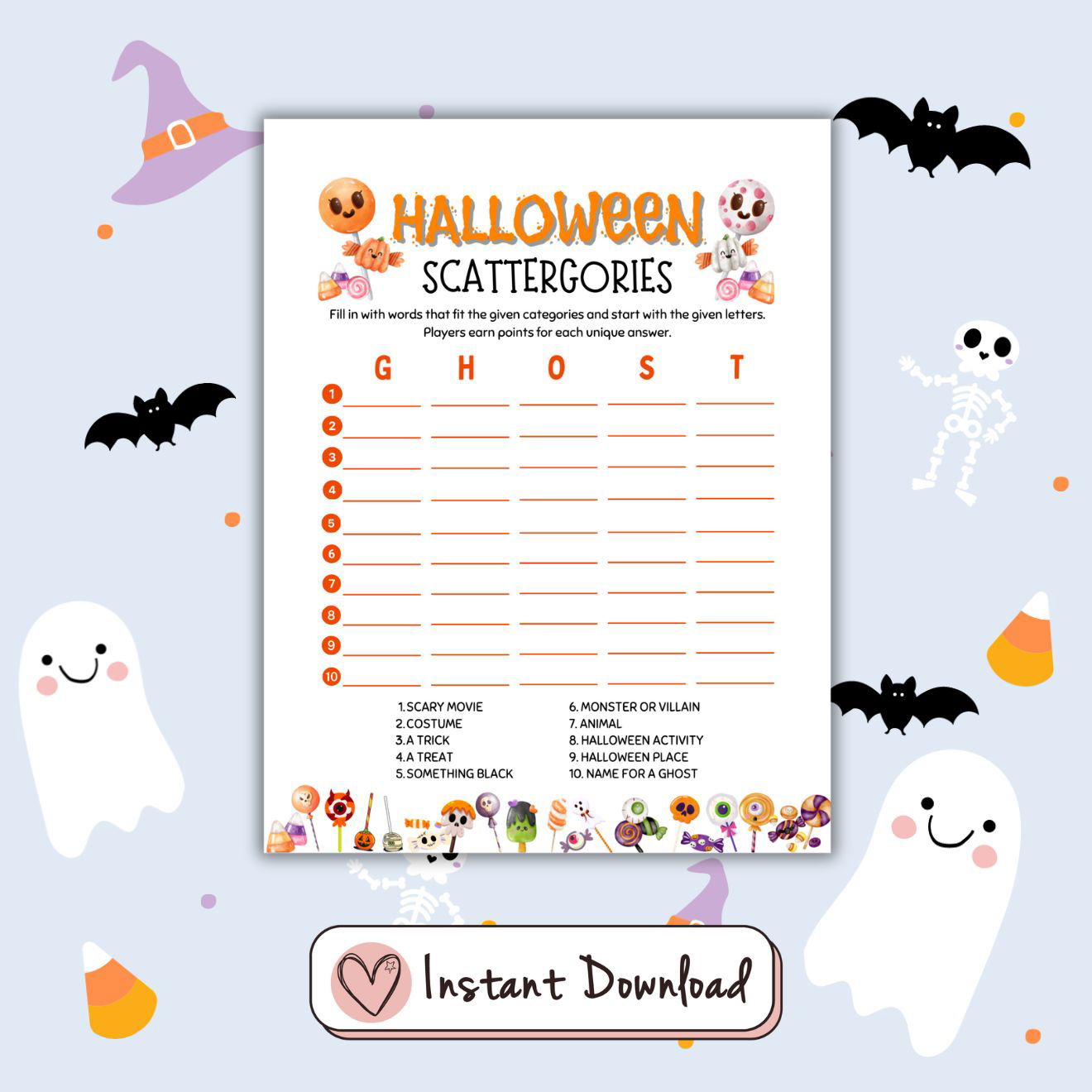 Halloween Scattergories Game For Kids - #shop_name - Halloween Scattergories Game For Kids - Big Heart Little Star -  - 