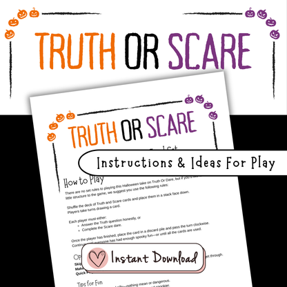 Halloween Truth Or Scare Cards Printable Game