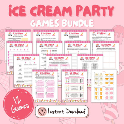 Ice Cream Party Games Bundle For Kids And Teens - 12 Games - #shop_name - Ice Cream Party Games Bundle For Kids And Teens - 12 Games - Big Heart Little Star -  - 