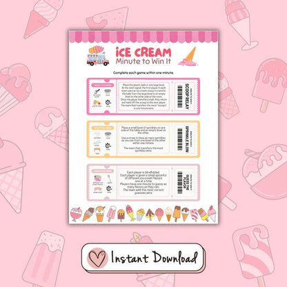 Ice Cream Party Games Bundle For Kids And Teens - 12 Games - #shop_name - Ice Cream Party Games Bundle For Kids And Teens - 12 Games - Big Heart Little Star -  - 