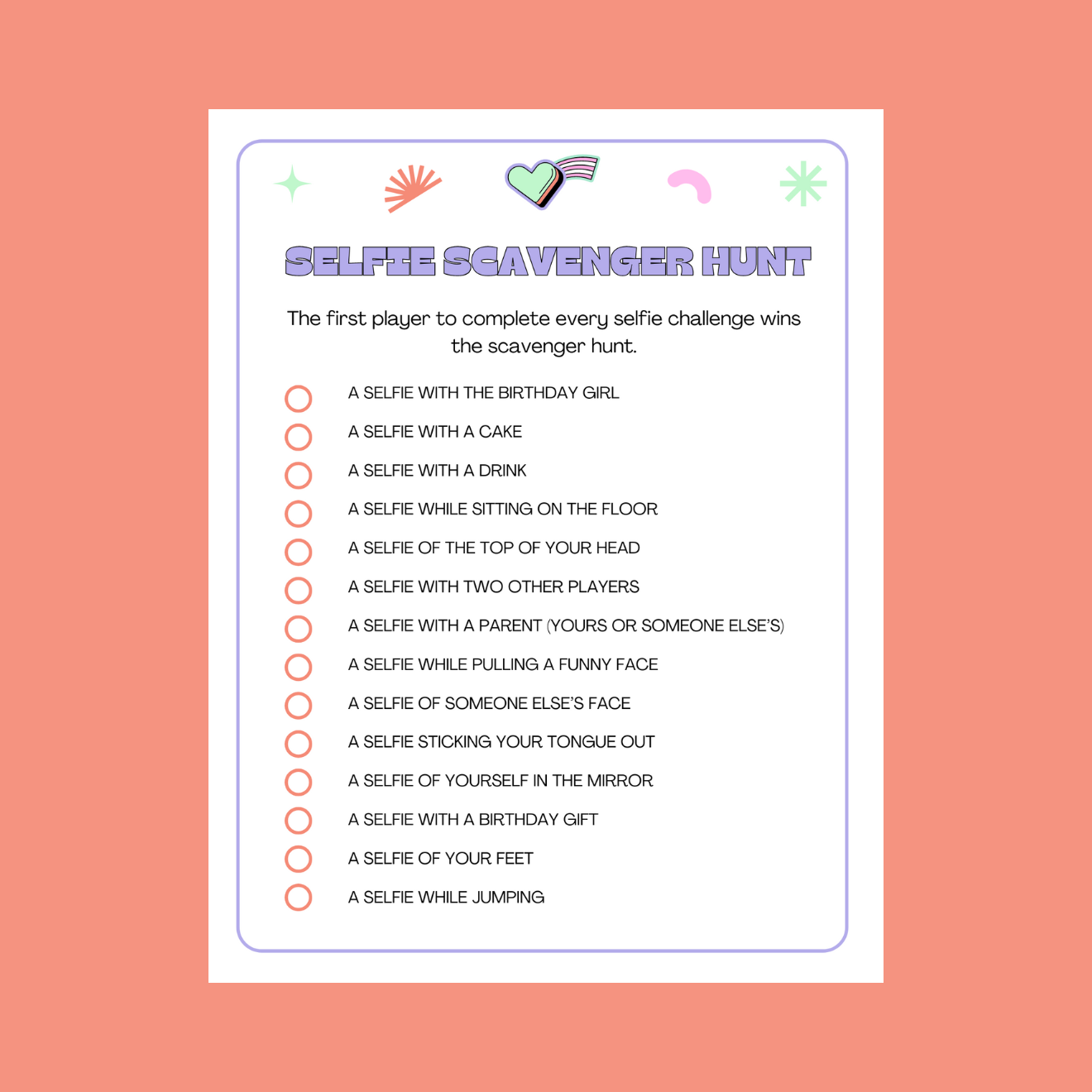 Selfie Scavenger Hunt For Teen Girls - #shop_name - Selfie Scavenger Hunt For Teen Girls - Big Heart Little Star -  - 