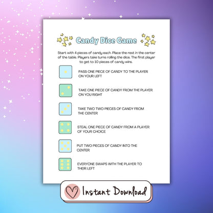 Printable Slumber Party games for teen girls Candy dice game