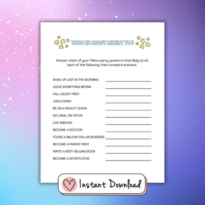 Printable Slumber Party games for teen girls, Who Is Most Likely To?