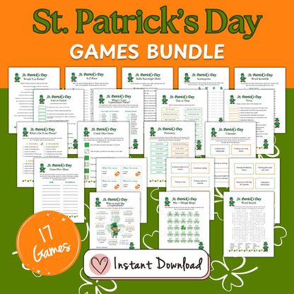 St. Patrick's Day Printable Games Bundle of 17 fun games and activities