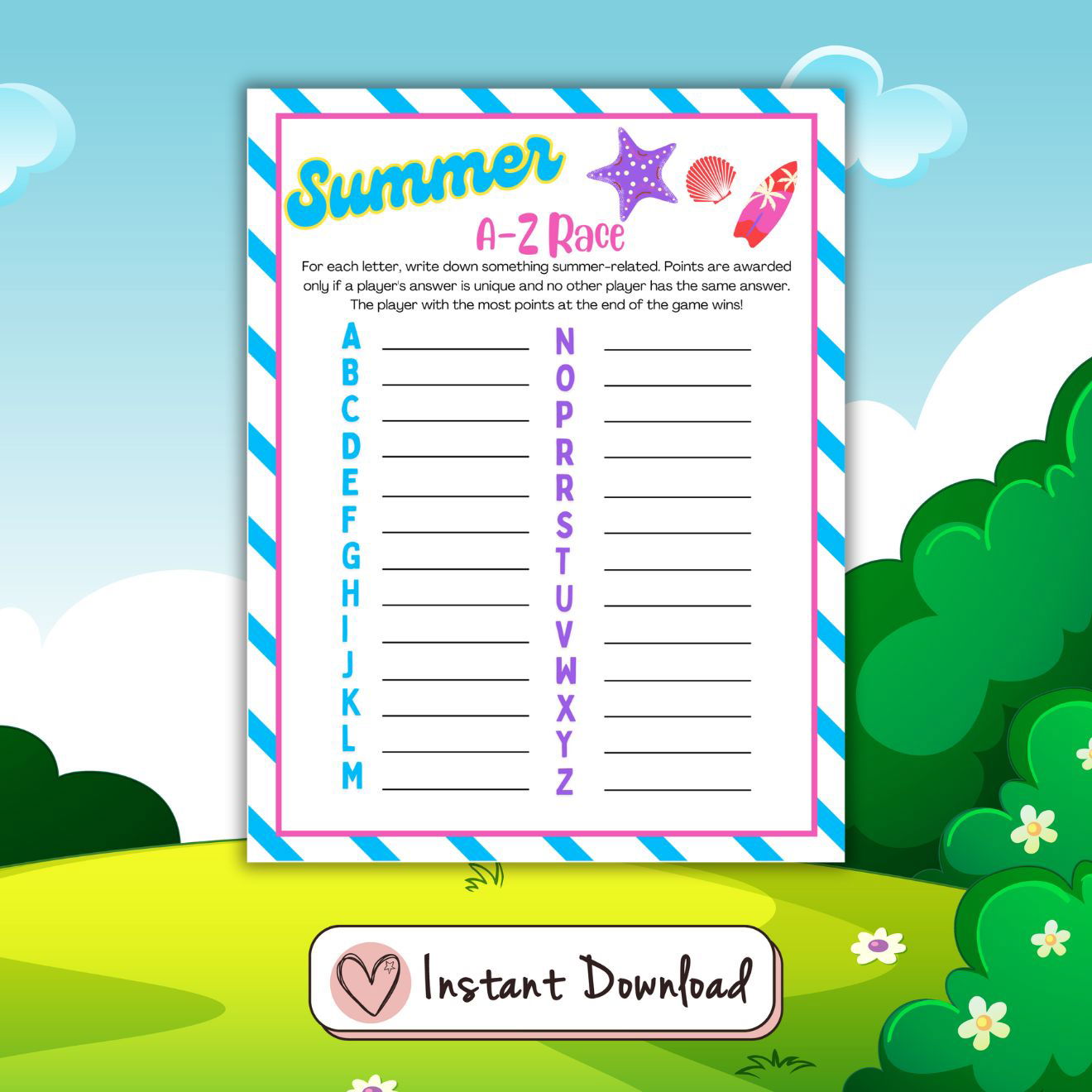 Summer Fun A-Z Word Race Game - #shop_name - Summer Fun A-Z Word Race Game - Big Heart Little Star -  - 