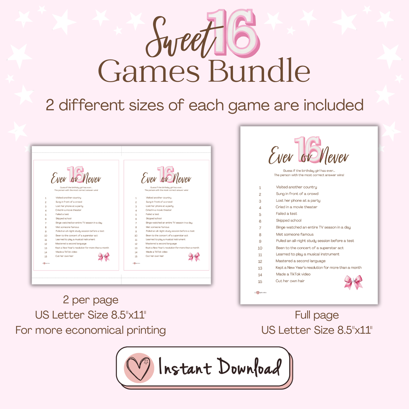 Printable Sweet 16 Party Games for Teen Girls – Pink Themed Birthday Fun