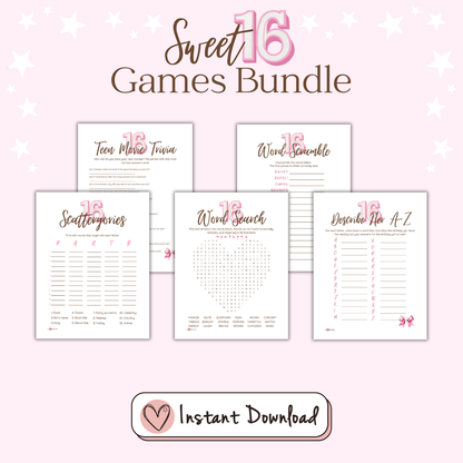 Printable Sweet 16 Party Games for Teen Girls – Pink Themed Birthday Fun