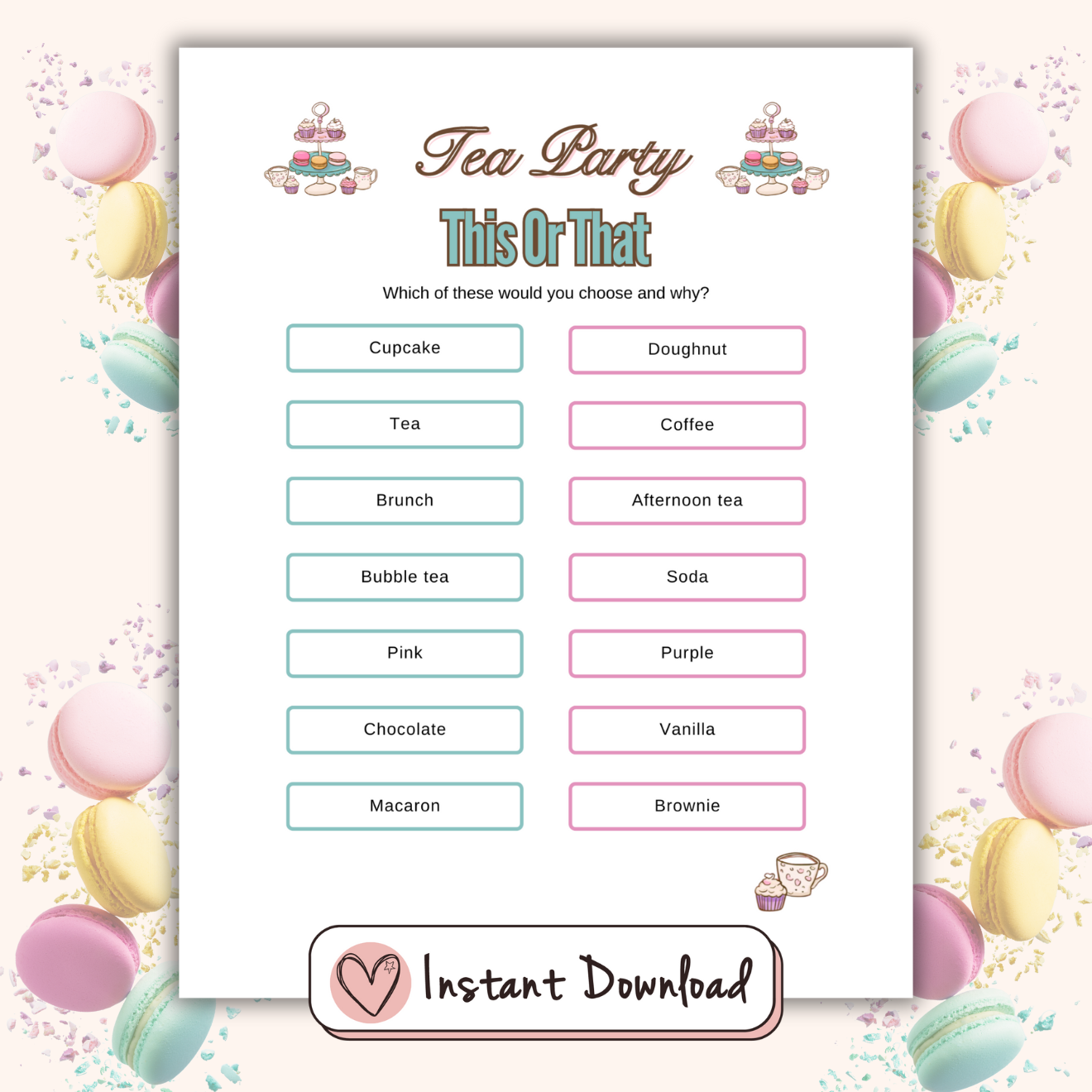 Tea party printable game This or That