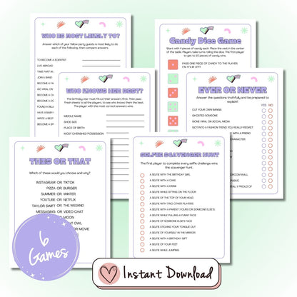 6 x Party Games For Teen Girls -  6 x Party Games For Teen Girls - Big Heart Little Star -  - 