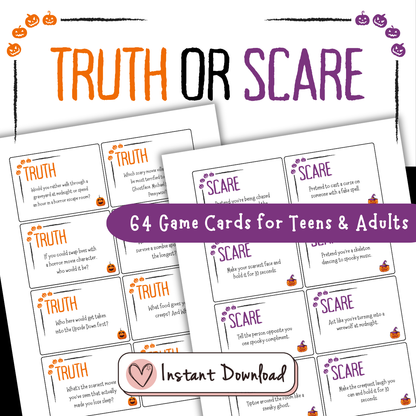 Halloween Truth Or Scare Cards Printable Game