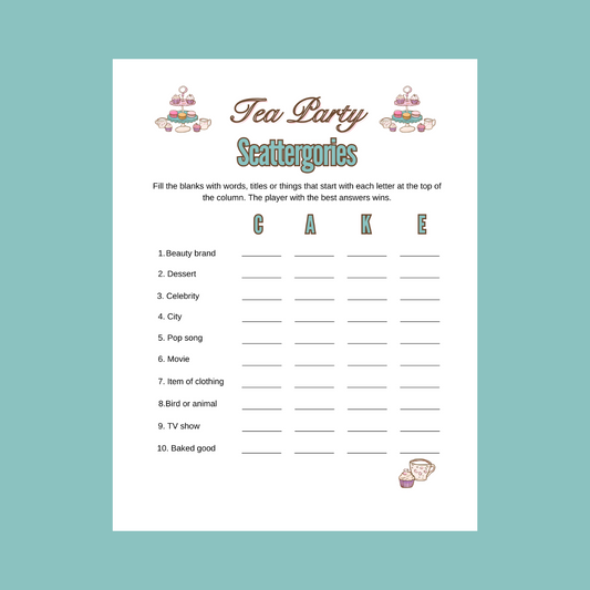 Vintage Style Tea Party Scattergories Game - #shop_name - Vintage Style Tea Party Scattergories Game - Big Heart Little Star -  - 