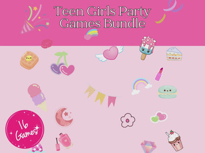 16 Teen Girls Party Games Bundle of printable fun games for birthday parties